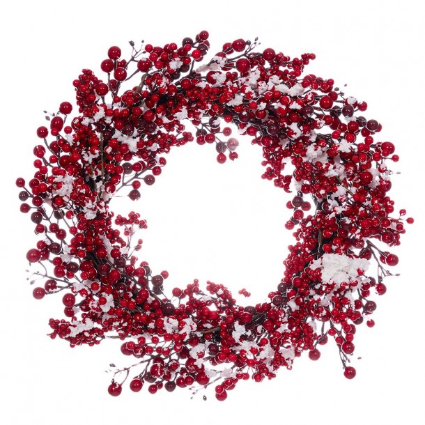 Χριστουγεννιάτικο Στεφάνι Κόκκινα Berries Χιόνι 55εκ. iliadis 86206