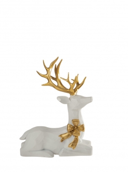 Χριστουγεννιάτικος Διακοσμητικός Τάρανδος Polyester Λευκός-Χρυσός 14,5x9,5x9,3εκ. Zen Collection 25.42.51982