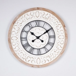 Ρολόι Τοίχου Μεταλλικό-Ξύλινο Αντικέ Λευκό-Μαύρο-Natural 60x4,5x60εκ. ESTHETI 753-10047