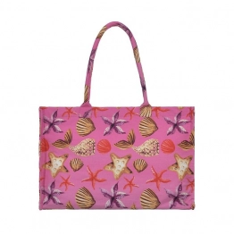 Τσάντα Θαλάσσης Polycotton Ροζ Με Κοχύλια ble 5-42-304-0246