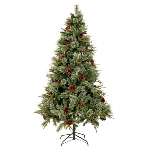Χριστουγεννιάτικο Δέντρο Χιονισμένο 180εκ.-1539 Tips Με Κουκουνάρια & Κόκκινα Berries California Spruce iliadis 90532
