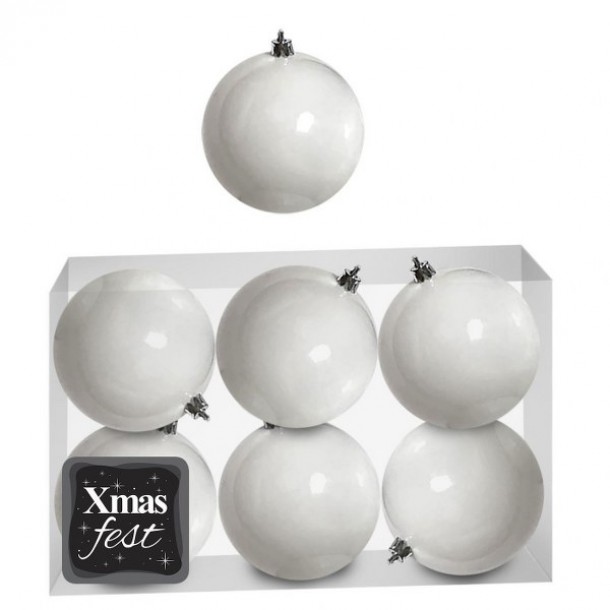 Σετ Μπάλες 6τμχ Γυαλιστερές Λευκές Δ10εκ. Xmas fest 93-3529