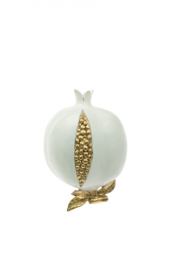 Ρόδι Polyester Λευκό-Χρυσό 9x8x18εκ. Zen Collection 24.6.50431
