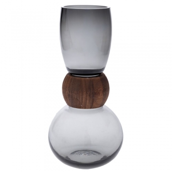 Βάζο Γυάλινο-Ξύλινο Γκρι-Καφέ 16x33εκ. iliadis 91958