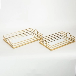 Δίσκος Σερβιρίσματος Σετ 2τμχ Μεταλλικός Με Καθρέπτη Χρυσό 35x25x6,5εκ.-30,5x20,5x6,5εκ. ESTHETI 752-16017