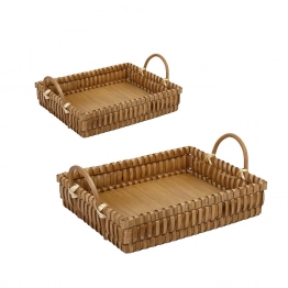 Καλάθι Σετ 2τμχ Με Λαβές Ψάθινο Μπεζ 43x33x9εκ.-38x27x9εκ. ESPIEL XYP501