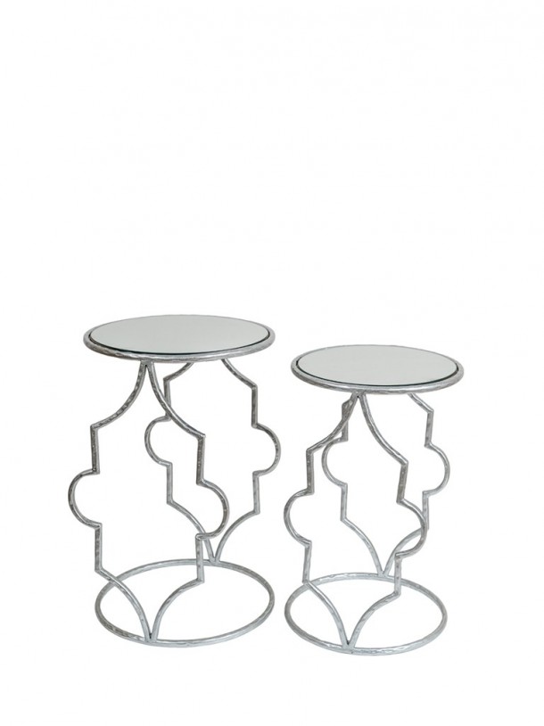 Τραπεζάκι Σετ 2τμχ Μεταλλικό Ασημί Με Τζάμι Καθρέπτη 36x56εκ.-32x51εκ. Zen Collection 25.54.52046