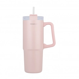 Θερμός Ανοξείδωτος Straw Tumbler 14x8,8x22,5εκ.-900ml Homely Rose Quartz Estia 01-34535
