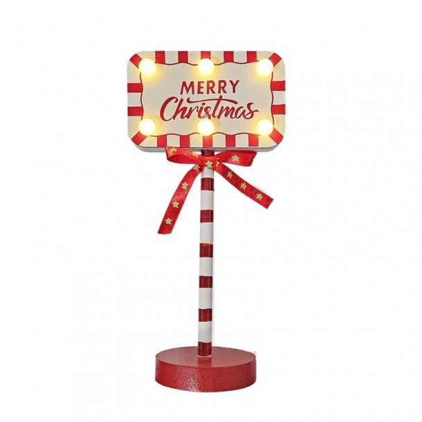 Χριστουγεννιάτικη Πινακίδα Ξύλινη Με 6Led Μπαταρίας 11x7x23εκ. Xmas 93-3521