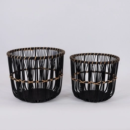 Καλάθι Σετ 2τμχ Ψάθινο Μαύρο 32x32x28εκ./27x27x25εκ. ESTHETI 819-00362