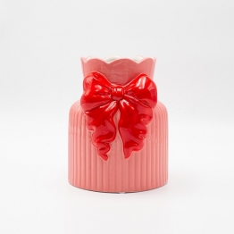 Βάζο Κεραμικό Με Φιόγκο Ροζ-Κόκκινο 14,5x14x17,2εκ. ESTHETI 819-00575