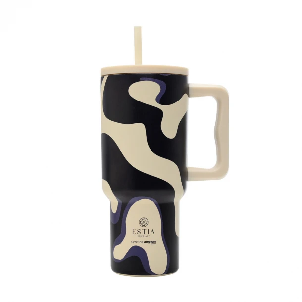 Θερμός Ανοξείδωτος Straw Tumbler XL 14,5x10x22,5εκ.-900ml Bold Drift Save The Aegean Estia 01-36249