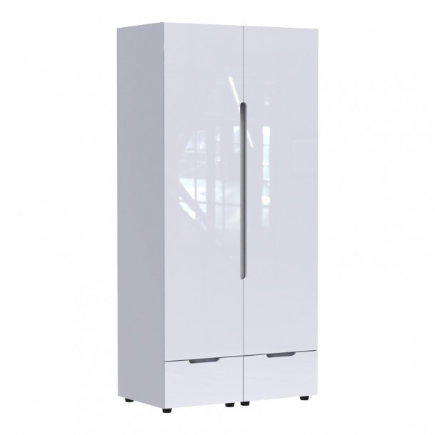 Ντουλάπα δίφυλλη Afina pakoworld mdf σε λευκή glossy απόχρωση 100x57x213εκ