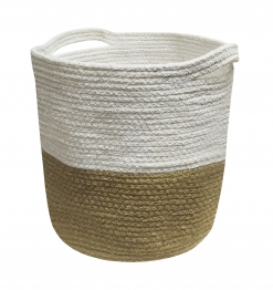 Καλάθι Πλεκτό Βαμβακερό-Polyester Beige-White 25x25εκ. Komvos Home 7012132-1