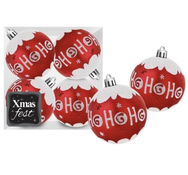 Σετ Μπάλες 4τμχ Hohoho Κόκκινες Δ10εκ. Xmas fest 93-3892