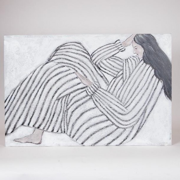 Πίνακας Καμβάς Γυναικεία Φιγούρα Λευκός-Μαύρο 60x3,8x90εκ. ESTHETI 812-20018