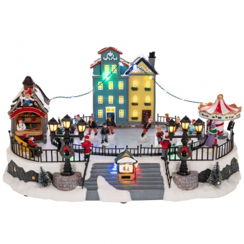 Χριστουγεννιάτικη Παράσταση Polyresin-Πλαστικό Με Φως-Μουσική & Κίνηση Χωριό 41x27,5x20εκ. iliadis 90757