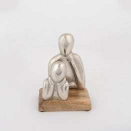 Διακοσμητικό Επιτραπέζιο Φιγούρες Ξύλινο-Μεταλλικό Ασημί-Natural 13x8x18εκ. ESTHETI 752-27123