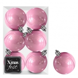 Σετ Μπάλες 6τμχ Περλέ Ροζ Δ8εκ. Xmas fest 93-3534