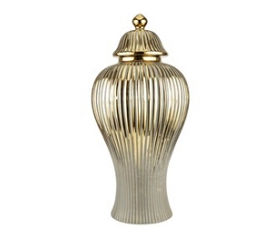 Βάζο Κεραμικό Με Καπάκι Γκρι-Χρυσό 19,5x41εκ. Zen Collection 24.12.50669