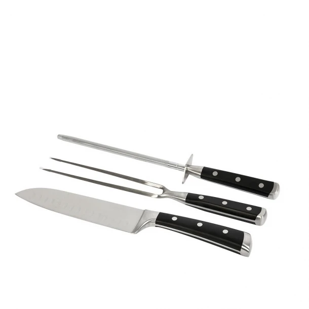 Σετ 3τμχ Μαχαίρι Shantoku, Πιρούνα & Ακονιστήρι Ανοξείδωτο 18εκ. ESPIEL HAS102