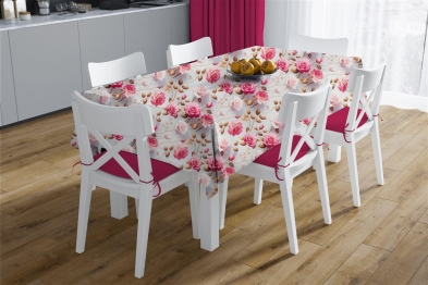 Σετ 2τμχ Τραπεζομάντηλο & Runner Polycotton Αλέκιαστο 140x140εκ.-40x140εκ. Roses 465 Grey-Pink DimCol