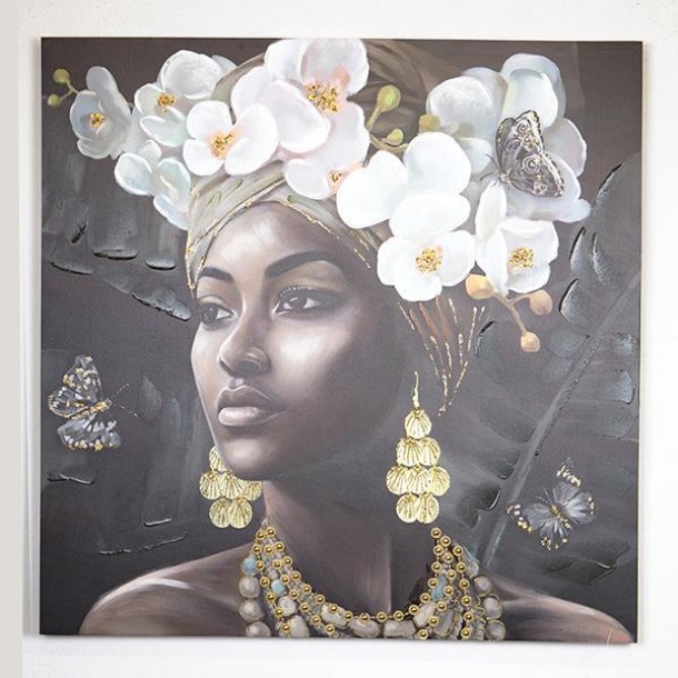 Πίνακας Καμβάς Γυναίκα Με Λουλόυδια Μαύρο-Λευκό-Γκρι 100x3x100εκ. ESTHETI 755-12046