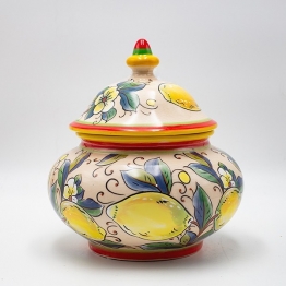 Διακοσμητικό Μπωλ Με Καπάκι Κεραμικό Μπεζ-Multi Με Λεμόνια 20,5x22εκ. ESTHETI 819-00183
