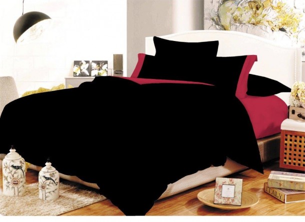 Παπλωματοθήκη Polycotton Διπλή 200x240εκ. Με Φάσα Black-Red 7000689-51