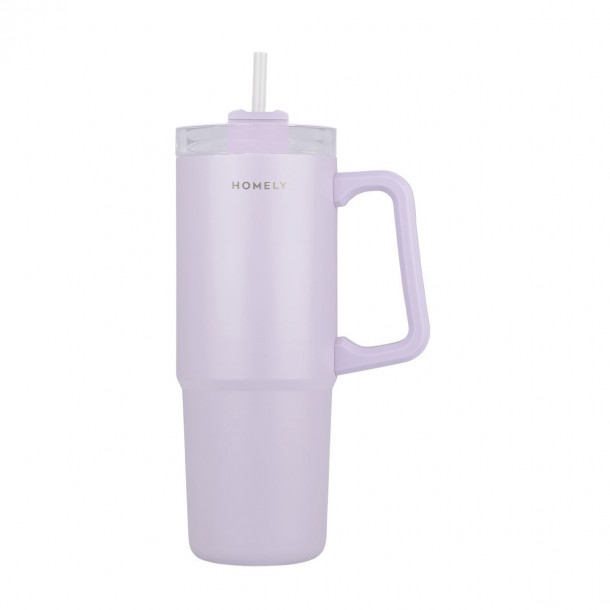 Θερμός Ανοξείδωτος Straw Tumbler 14x8,8x22,5εκ.-900ml Homely Lavender Fog Estia 01-34528