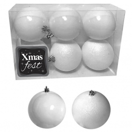 Σετ Μπάλες 6τμχ Λευκές Shiny-Glitter Δ7εκ. Xmas fest 93-2522