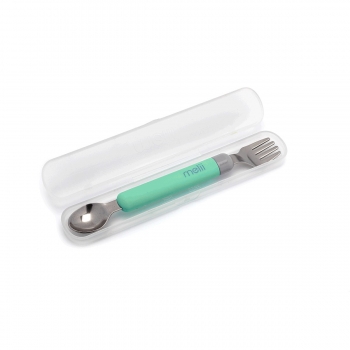 Σετ Κουτάλι & Πιρούνι Σε Θήκη Ανοξείδωτο Spork On the Go Mint-Grey Melii MEL11250