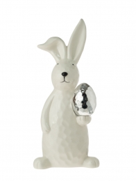 Πασχαλινός Διακοσμητικός Λαγός Με Αυγό Κεραμικός Λευκός-Ασημί 9,8x9,8x22,3εκ. Zen Collection 25.7.51191