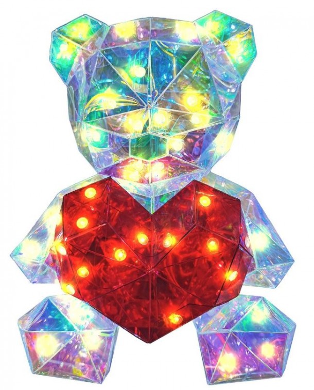 Αρκούδος Με Καρδιά Ιριδίζον Με Φως Μπαταρίας 27εκ. Homie 22-3060