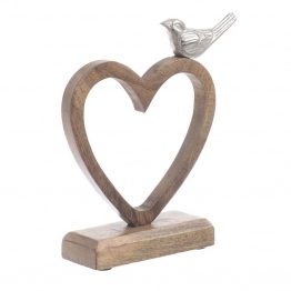 Διακοσμητική Επιτραπέζια Καρδιά Μεταλλική-Ξύλινη Ασημί-Μπεζ inart 18x5x20εκ. 3-70-357-0110