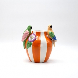 Βάζο Κεραμικό Με Παπαγάλους Πολύχρωμους Λευκό-Πορτοκαλί 17x14x18,2εκ. ESTHETI 819-00581
