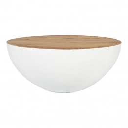 Τραπέζι σαλονιού Coffelty Inart λευκό μέταλλο-μασίφ ξύλο ακακίας Φ90x40εκ