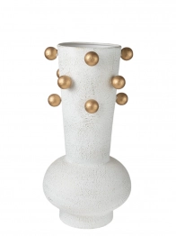 Βάζο Μεταλλικό Αντικέ Μπεζ Με Μπίλιες Χρυσές 16x16x35εκ. Zen Collection 25.3.51384