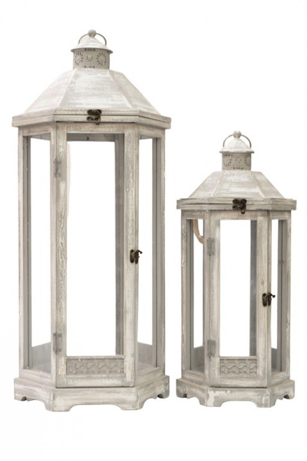 Φανάρι Σετ 2τμχ Ξύλινο Γκρι 33x29,5x77εκ.-25x22x53εκ. Zen Collection 24.17.49792