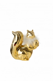 Διακοσμητικός Επιτραπέζιος Σκίουρος Κεραμικός Χρυσός Λευκό Πούπουλο 12x12x6εκ. Zen Collection 24.7.50471