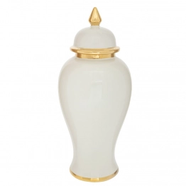 Βάζο Με Καπάκι Κεραμικό Λευκό-Χρυσό Φ18x42εκ. iliadis 88530