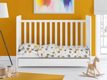 Σετ Σεντόνια Βαμβακερά Κούνιας 120x160εκ. Honey Bee 545 White-Yellow Dimcol