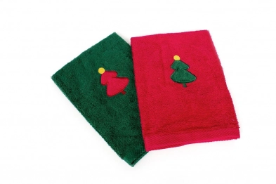 Χριστουγεννιάτικο Σετ Πετσέτες 2τμχ Βαμβακερό 40x60εκ. Tree Κόκκινο-Πράσινο DimCol