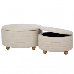 Σετ 2τμχ Σκαμπώ Υφασμάτινο-Ξύλινο Εκρού Με Αποθηκευτικό Χώρο 83x42εκ./63x35εκ. iliadis 92155