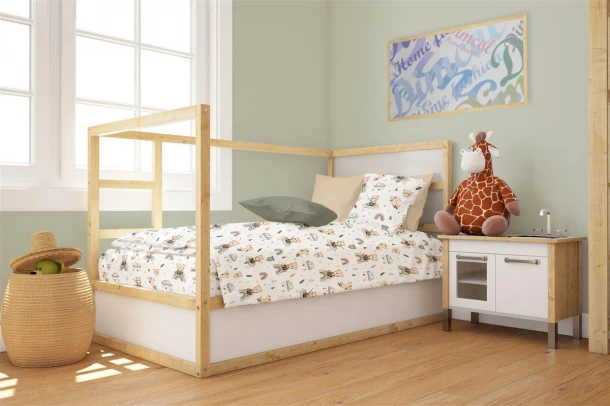 Παπλωματοθήκη Βαμβακερή Κούνιας 120x160εκ. Cloudy Bear 581 White-Olive DimCol