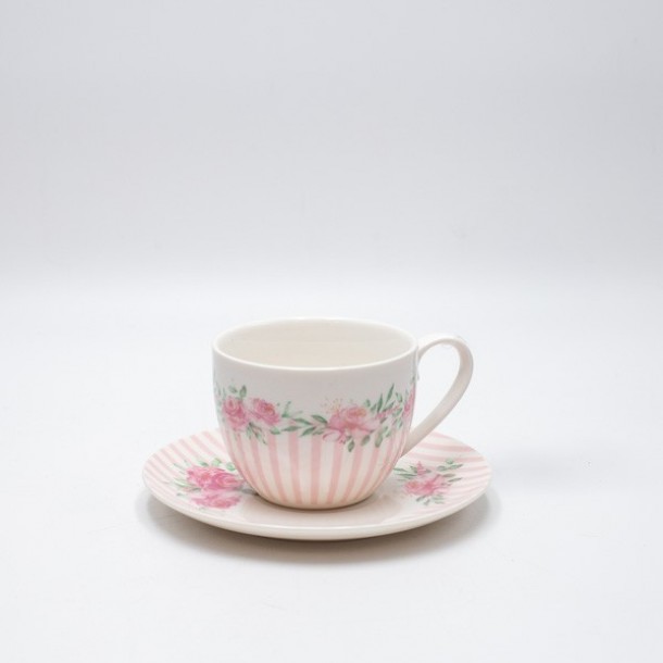 Φλυτζάνι Τσαγιού Πορσελάνης Λευκό-Ροζ 230ml ESTHETI 820-00003