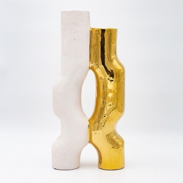 Βάζο Κεραμικό Λευκό-Χρυσό 17,5x7x37,5εκ. ESTHETI 819-00713