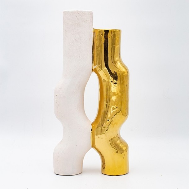 Βάζο Κεραμικό Λευκό-Χρυσό 17,5x7x37,5εκ. ESTHETI 819-00713