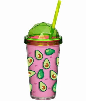 Ποτήρι Με Διπλό Τοίχωμα & Καλαμάκι Avocado 540ml Veltihome 16134 