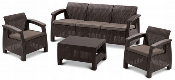 Σετ Κήπου 4τμχ Πολυπροπυλενίου Wicker Keter Corfu Triple Set Brown